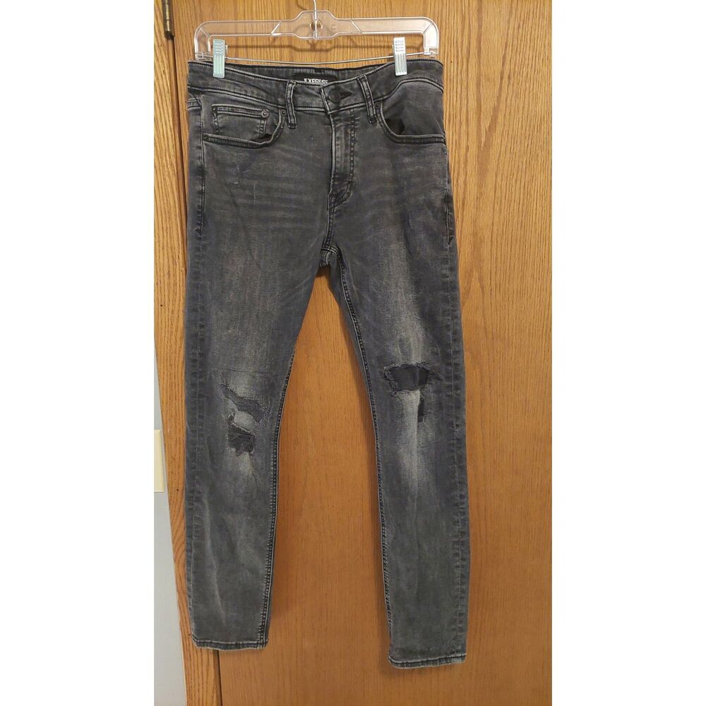 Express Men’s Skinny Fit Distressed Jeans – Black Wash – 31x 30